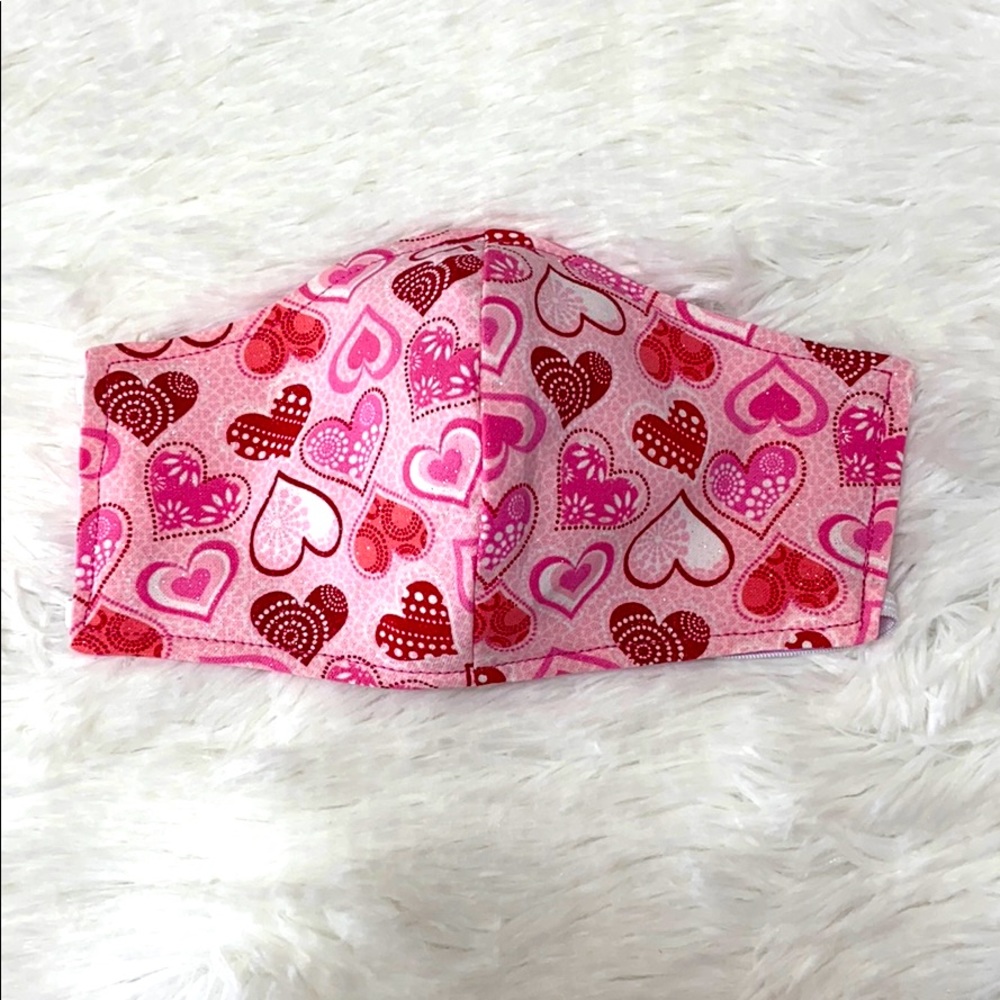 HANDMADE Pink Red Heart Face Mask